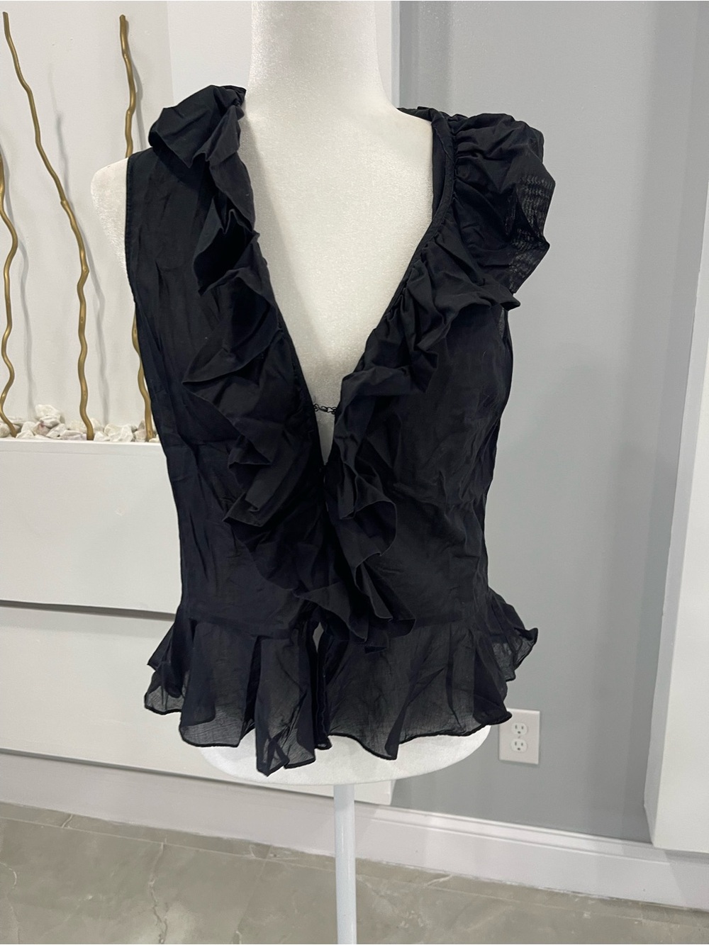 Ralph Lauren Black Ruffle V-Neck Peplum Blouse